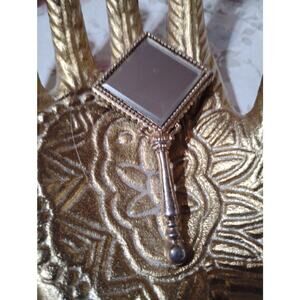 Rare 1940s Triangle Purse Mirror Gold tone & colorful rhinestones